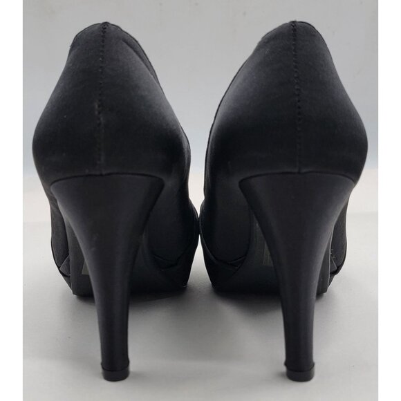 Davids Bridal Black Satin Peep Toe Heels With Rhinestone Accent Size 7.5 - Picture 9 of 12